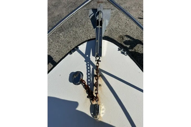 Slide: The Image of Bow of 2002 Eastern 22 Lobster Fisherman with anchor chain and metal fittings. - 14