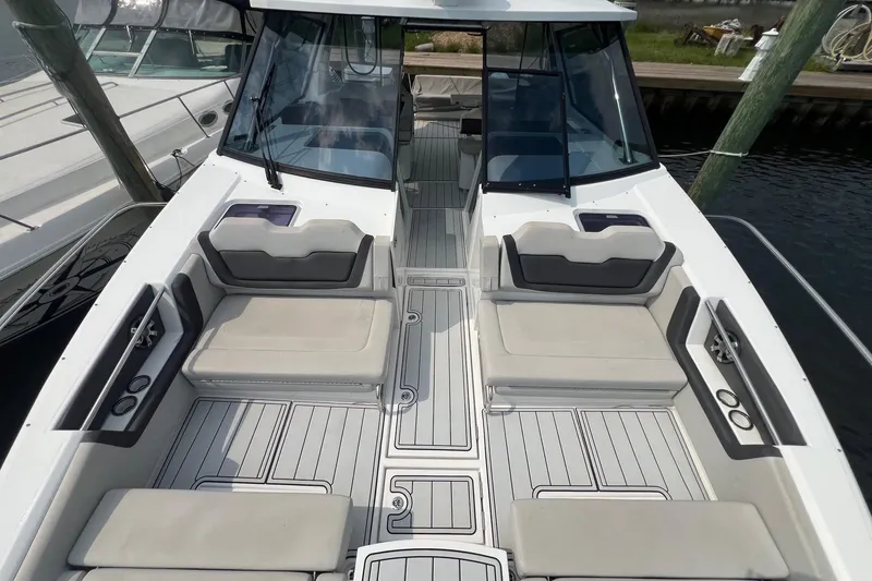 Slide: The Image of 2019 Aquila 36 Sport boat with spacious seating and sleek design. - 19