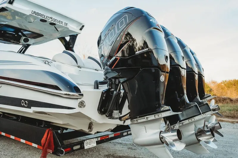 Slide: The Image of Powerful MTI 57 boat with triple Mercury outboard engines, 2018 model. - 23