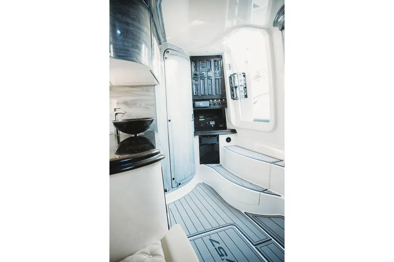 Slide: The Image of Luxurious interior of a 2018 MTI 57 yacht featuring sleek design and modern amenities. - 41