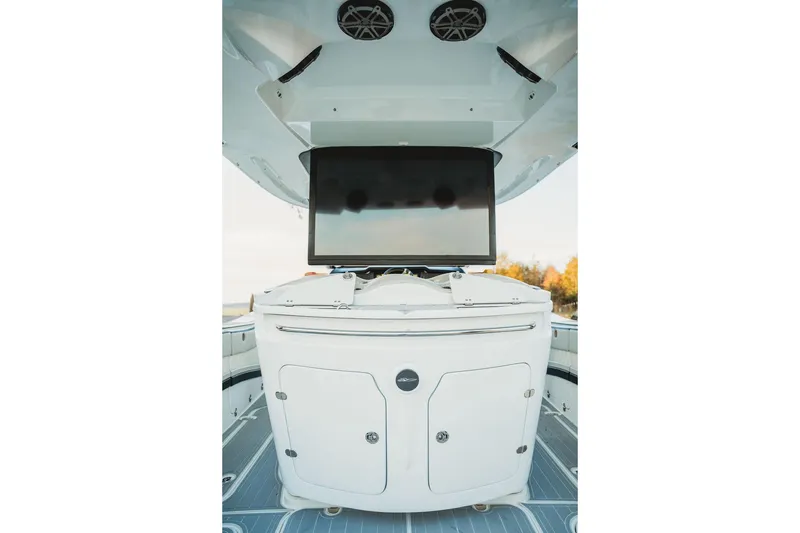 Slide: The Image of Luxury MTI 57 yacht interior with modern entertainment system, 2018 model. - 36