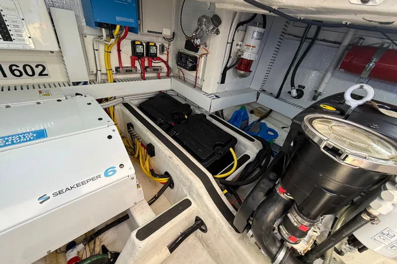 Slide: The Image of Engine room of 2018 Sabre 45 Salon Express with Seakeeper 6 stabilizer system. - 72
