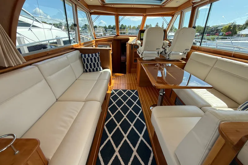 Slide: The Image of Luxurious interior of 2018 Sabre 45 Salon Express yacht with elegant seating and wooden finishes. - 31
