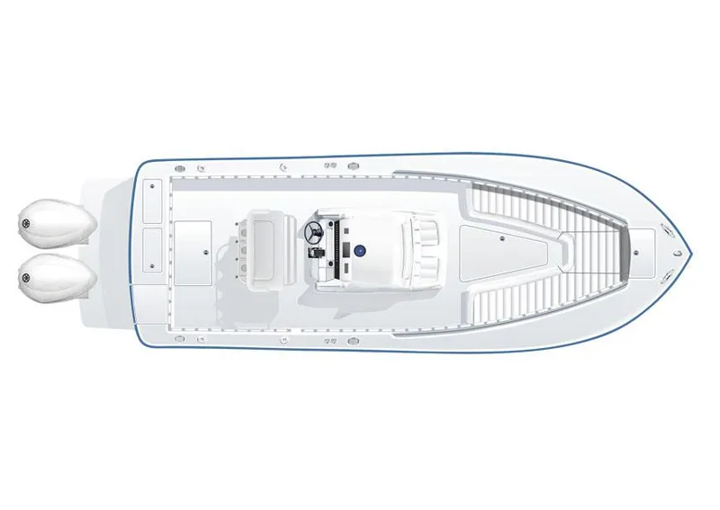 Slide: The Image of Manufacturer Provided Image: Top view of 2025 Regulator 25 boat model with twin engines. - 10