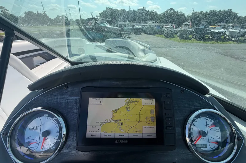 Slide: The Image of Dashboard of 2019 Hurricane SunDeck 2400 OB with GPS navigation display. - 30