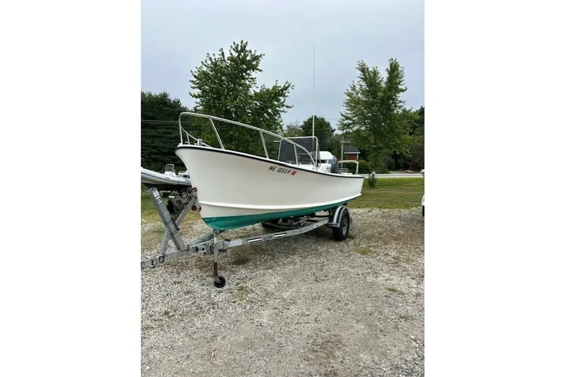 The Image of 1975 F L Tripp & Sons 18 Center Console boat on trailer, parked outdoors. - 1