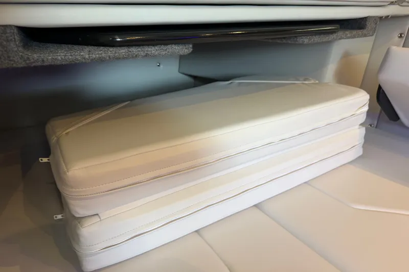 Slide: The Image of White cushions in the cabin of a 2021 Formula 430 Super Sport Crossover boat. - 49