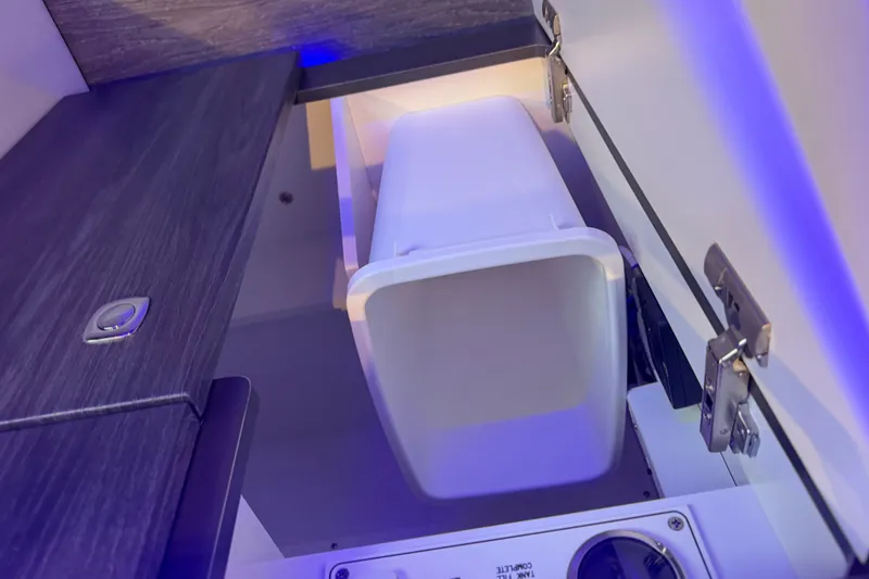 Slide: The Image of Interior of 2021 Formula 430 Super Sport Crossover with modern cabinetry and lighting. - 46