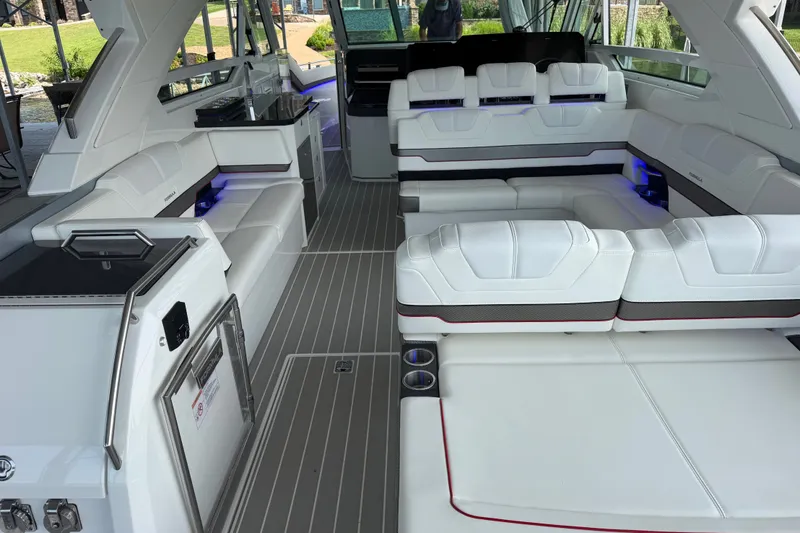 Slide: The Image of Luxurious interior of 2021 Formula 430 Super Sport Crossover with white seating and modern design. - 69