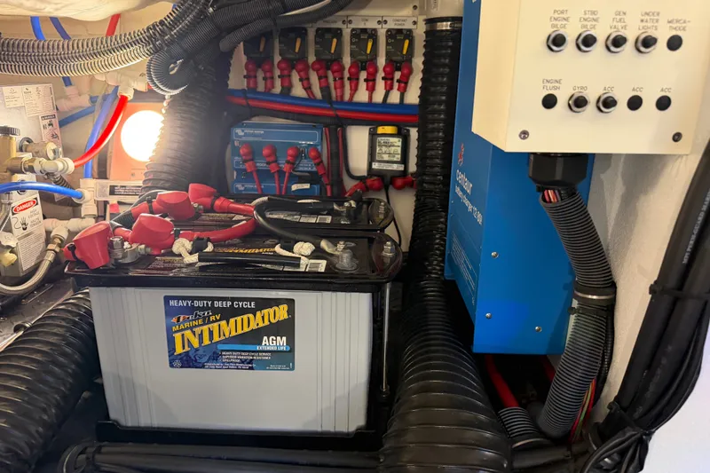 Slide: The Image of Engine room of 2021 Formula 430 Super Sport Crossover with battery and wiring. - 25