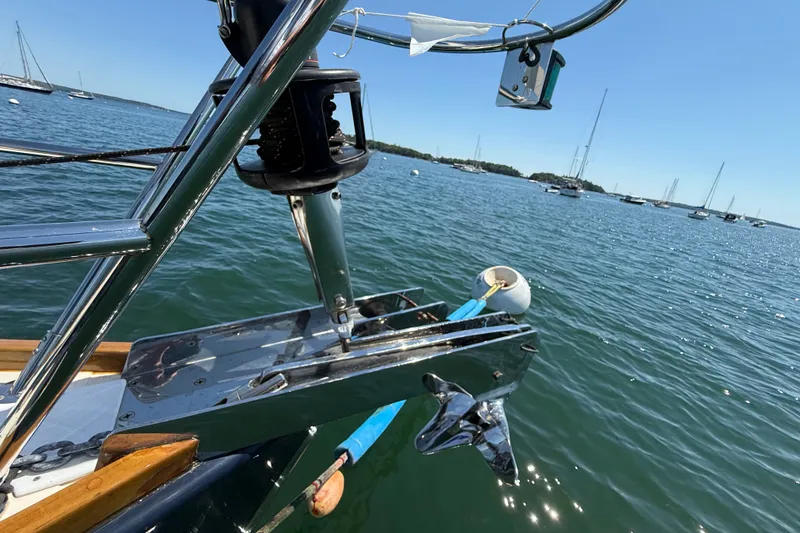 Slide: The Image of Bow of 2009 Sabre 386 sailboat with anchor, moored in calm waters. - 66