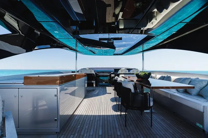 Slide: The Image of Luxurious 2022 Riva 90' Argo yacht interior with sleek design and ocean view. - 33