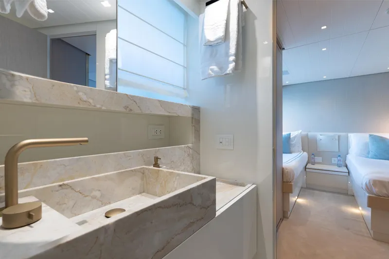 Slide: The Image of Luxurious bathroom and bedroom interior on 2022 Sanlorenzo SL106A yacht. - 23