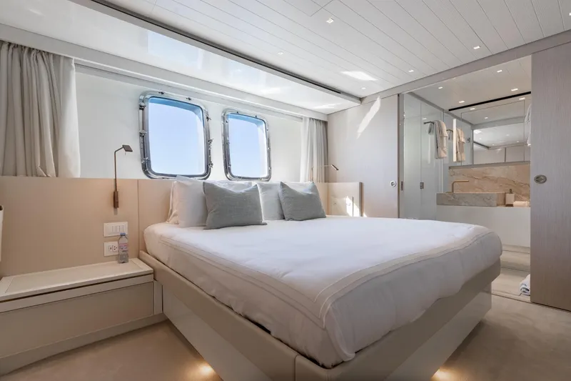 Slide: The Image of Luxurious bedroom interior of 2022 Sanlorenzo SL106A yacht with modern design and ocean view. - 16