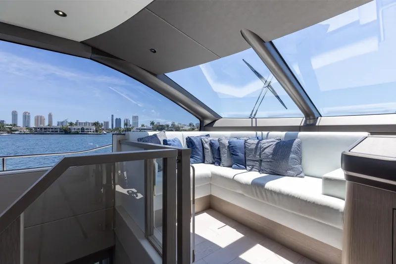 Slide: The Image of Luxurious interior of 2022 Sunseeker 76 Yacht with waterfront city view. - 66