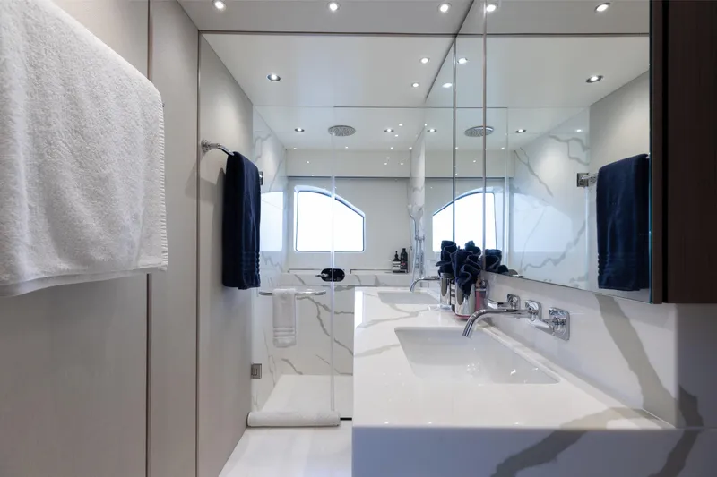 Slide: The Image of Luxurious bathroom interior of 2022 Sunseeker 76 Yacht with modern fixtures and elegant design. - 48