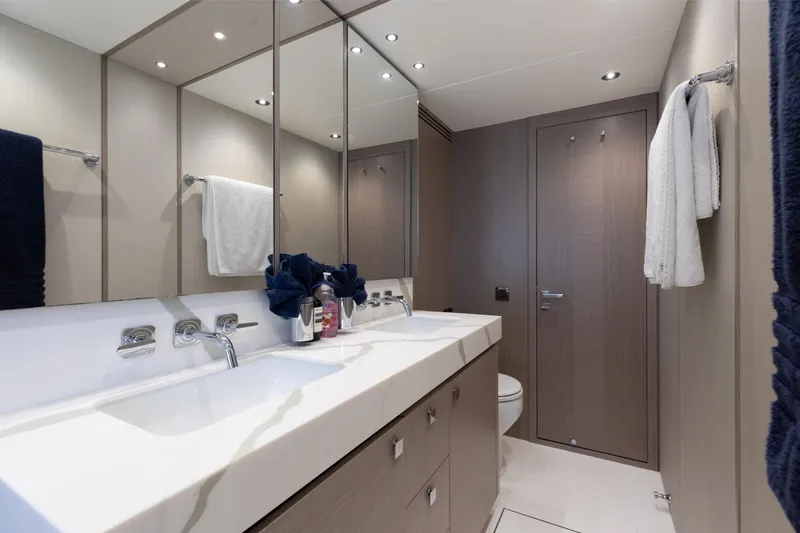 Slide: The Image of Luxurious bathroom interior of 2022 Sunseeker 76 Yacht with modern fixtures and elegant design. - 49