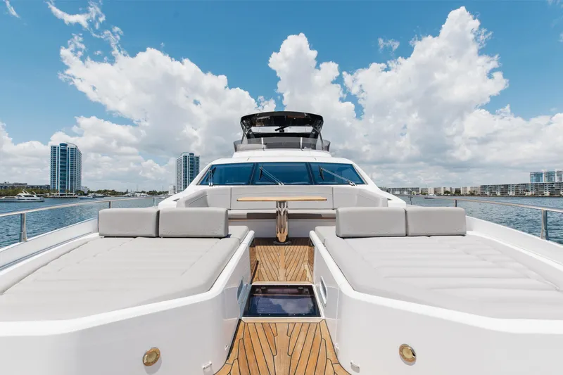 Slide: The Image of Luxurious 2022 Sunseeker 76 Yacht with spacious deck and modern design on open water. - 87
