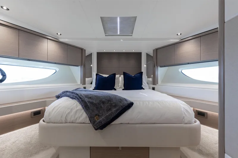 Slide: The Image of Luxurious bedroom interior of 2022 Sunseeker 76 Yacht with modern design and elegant furnishings. - 55