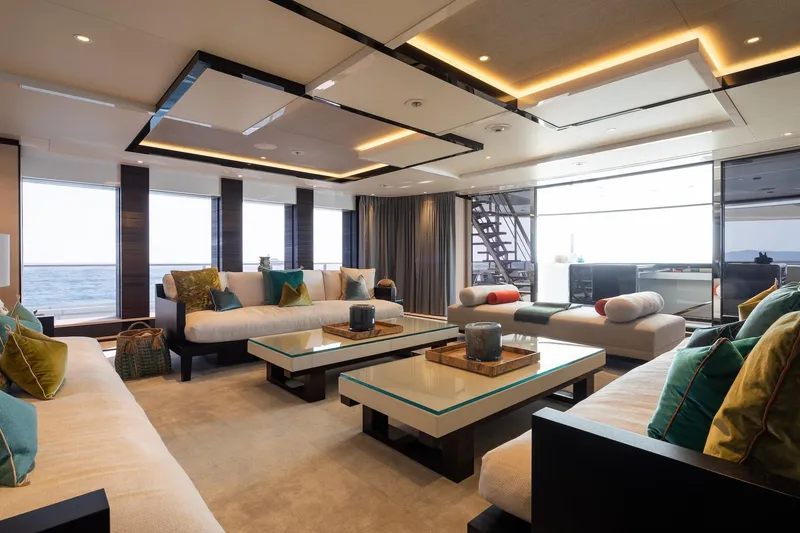 Slide: The Image of Luxurious interior of 2016 Alia Yachts 60M with modern seating and ocean view. - 7