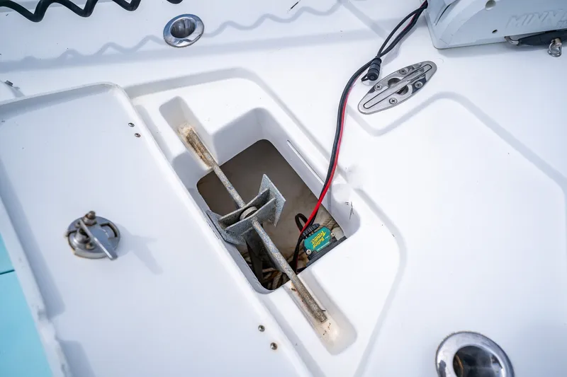 Slide: The Image of Anchor compartment of 2018 Dorado 25 SE boat with wiring and hardware. - 17