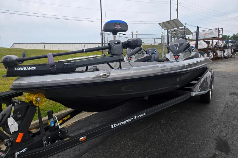 Slide: The Image of 2023 Ranger Z521R bass boat with Lowrance equipment on a trailer. - 6