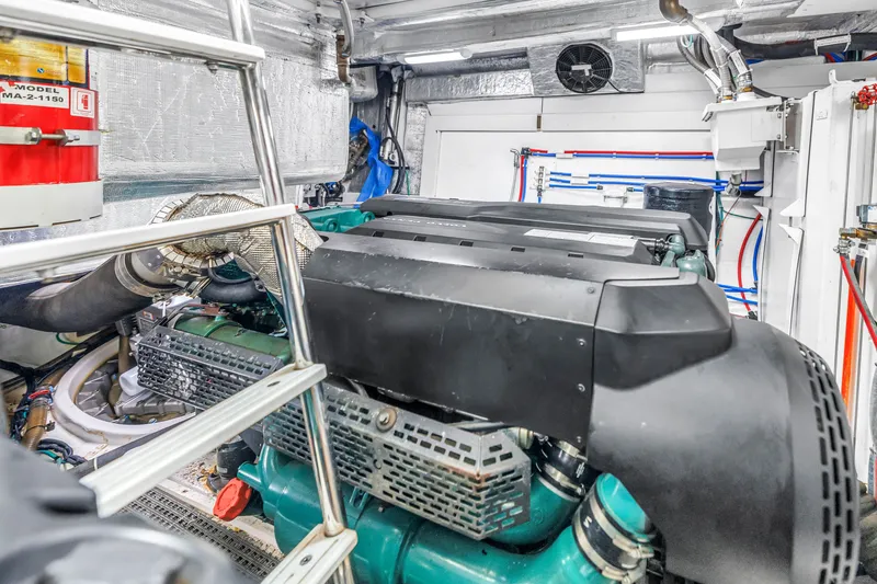 Slide: The Image of Engine room of 2022 OKEAN 50 Flybridge yacht, showcasing modern machinery and equipment. - 104