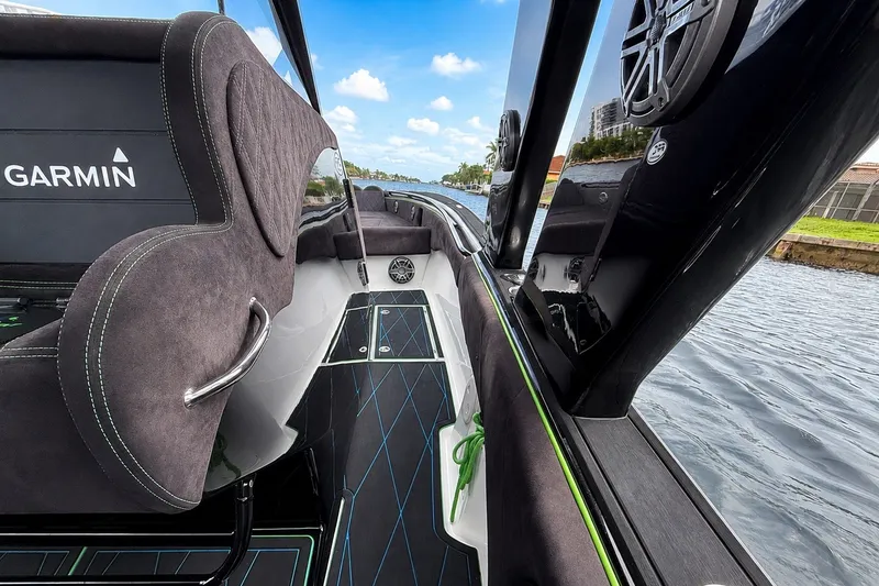 Slide: The Image of Interior view of a 2017 Statement 380 Open boat with Garmin equipment. - 29