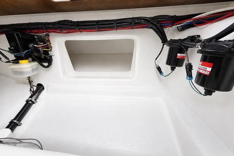Slide: The Image of Interior view of a 2017 Statement 380 Open boat's engine compartment. - 46