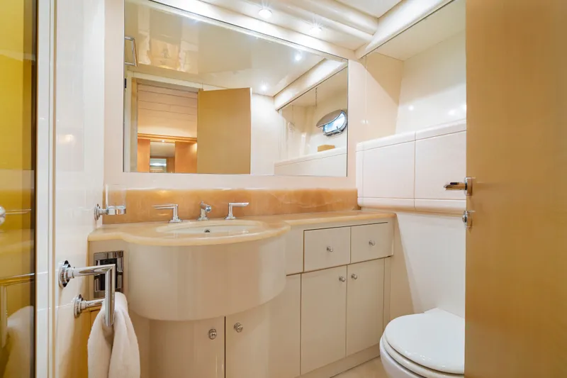 Slide: The Image of Luxurious bathroom interior of 2007 Mangusta 72 Motor Yacht with elegant fixtures. - 44