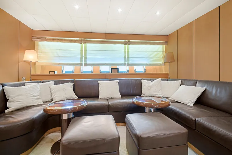 Slide: The Image of Luxurious interior of 2007 Mangusta 72 Motor Yacht with leather seating and elegant decor. - 35
