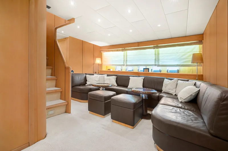 Slide: The Image of Luxurious interior of 2007 Mangusta 72 Motor Yacht with leather seating and modern decor. - 33