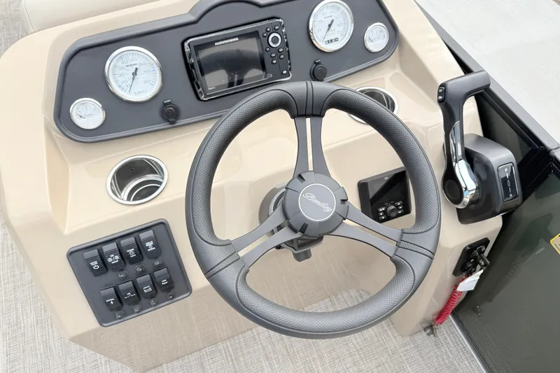 Slide: The Image of Steering console of 2027 Bentley Pontoons FISH 200 FISH-N-CRUISE with gauges and controls. - 14
