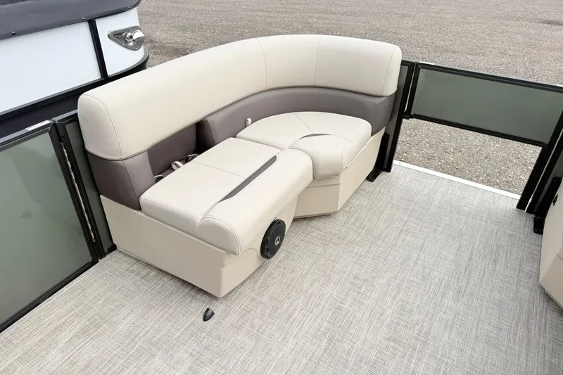 Slide: The Image of 2027 Bentley Pontoons FISH 200 FISH-N-CRUISE interior seating, featuring beige and brown upholstery. - 16