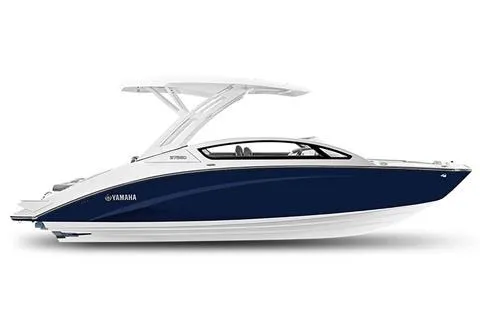The Image of 2026 Yamaha Boats 275SD, sleek design, blue and white color, side view. - 0