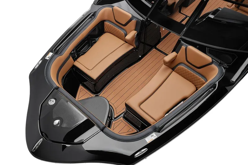 Slide: The Image of Manufacturer Provided Image: 2026 Yamaha Boats 275SD interior with luxurious tan seating and sleek black design. - 5