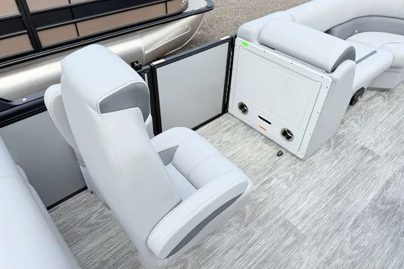 Slide: The Image of 2027 Bentley Pontoons LEGACY 220 QSB interior with sleek seating and modern design. - 18