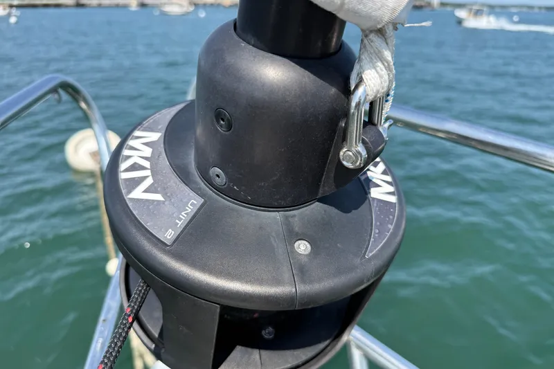 Slide: The Image of Close-up of MKIV Unit 2 furling system on 1988 Belliure 41 sailboat. - 65