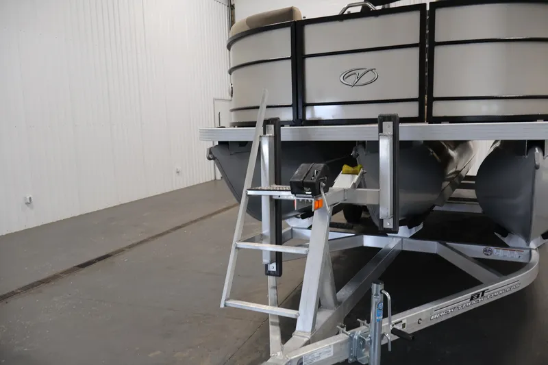 Slide: The Image of 2022 Veranda VR22RC pontoon boat on trailer in indoor storage facility. - 46