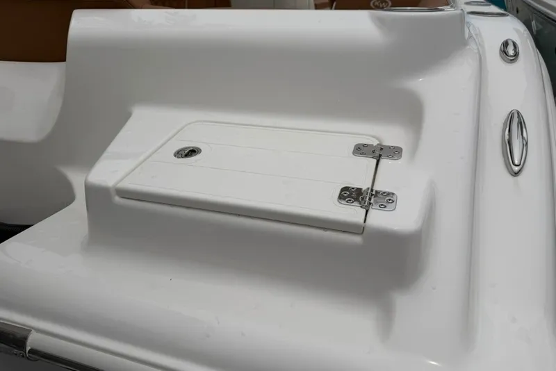Slide: The Image of 2027 Key West 239 DFS boat storage compartment with stainless steel hinges. - 50