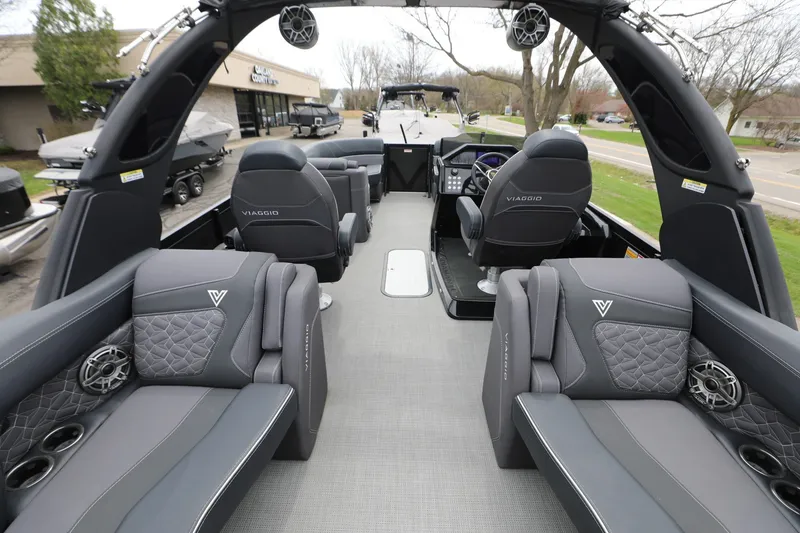 Slide: The Image of Luxurious 2024 Viaggio D24U boat interior with plush seating and modern design. - 3