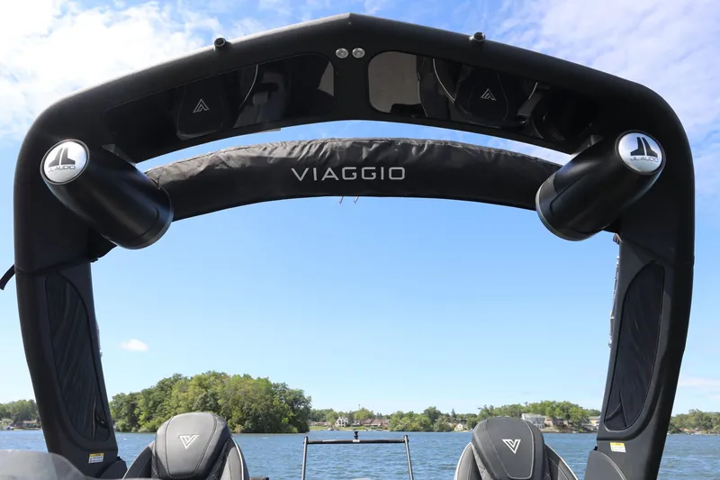 Slide: The Image of 2024 Viaggio D24U boat with JL Audio speakers on a sunny lake. - 11