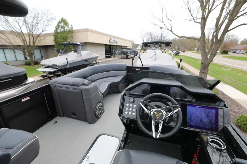 Slide: The Image of Luxurious 2024 Viaggio D24U boat interior with sleek dashboard and comfortable seating. - 7