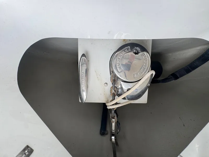 Slide: The Image of Close-up of an anchor system on a 2015 Cobalt 296 boat. - 16