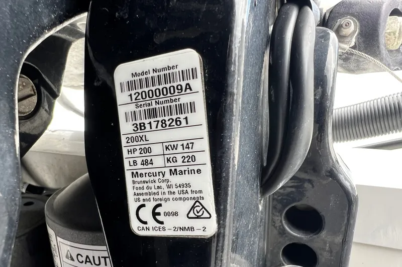 Slide: The Image of Label on Mercury Marine engine, model 200XL, 200 HP, for 2023 Crownline Eclipse E235 XS. - 31