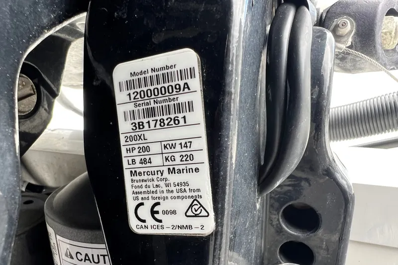 Slide: The Image of Label on Mercury Marine engine, model 200XL, 200 HP, for 2023 Crownline Eclipse E235 XS. - 51