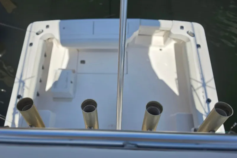 Slide: The Image of 2005 Luhrs 32 Open boat deck with rod holders, viewed from above. - 9