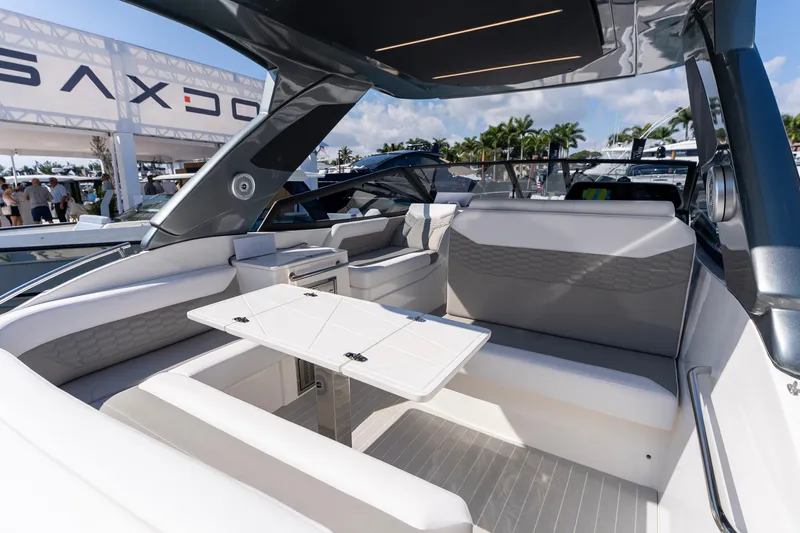 Slide: The Image of Luxurious interior of 2026 Valiatt 350GT boat with modern seating and table. - 11