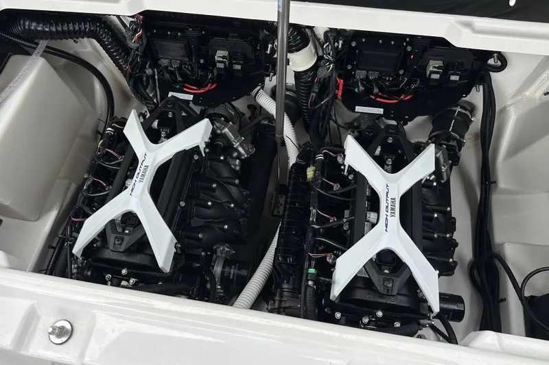 Slide: The Image of 2025 Yamaha Boats 252SD engine compartment showcasing dual high-output engines. - 24