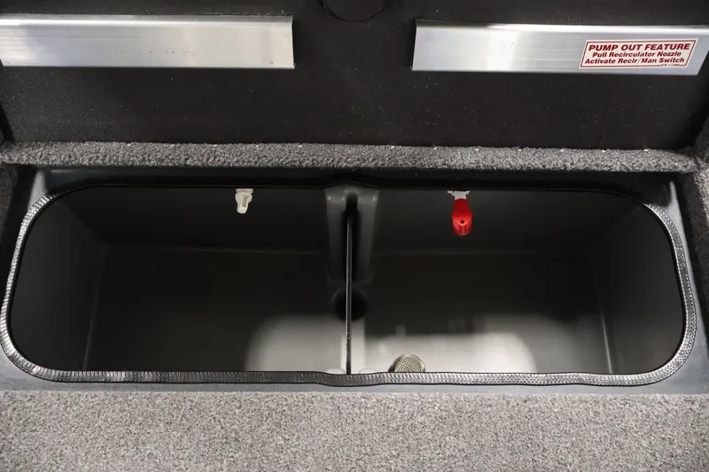Slide: The Image of 2023 Ranger RT188P livewell compartment with pump-out feature and recirculation nozzles. - 36